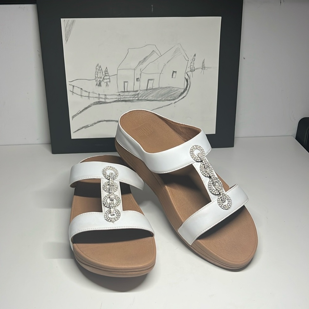 FitFlop Fino Mirror Dome Leather Sandals - Urban White Women’s Size 8